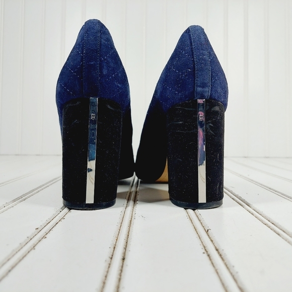 Tommy Hilfiger Violin Navy Blue Black Block Heel Pointy Toe Heels K994 - Picture 6 of 12